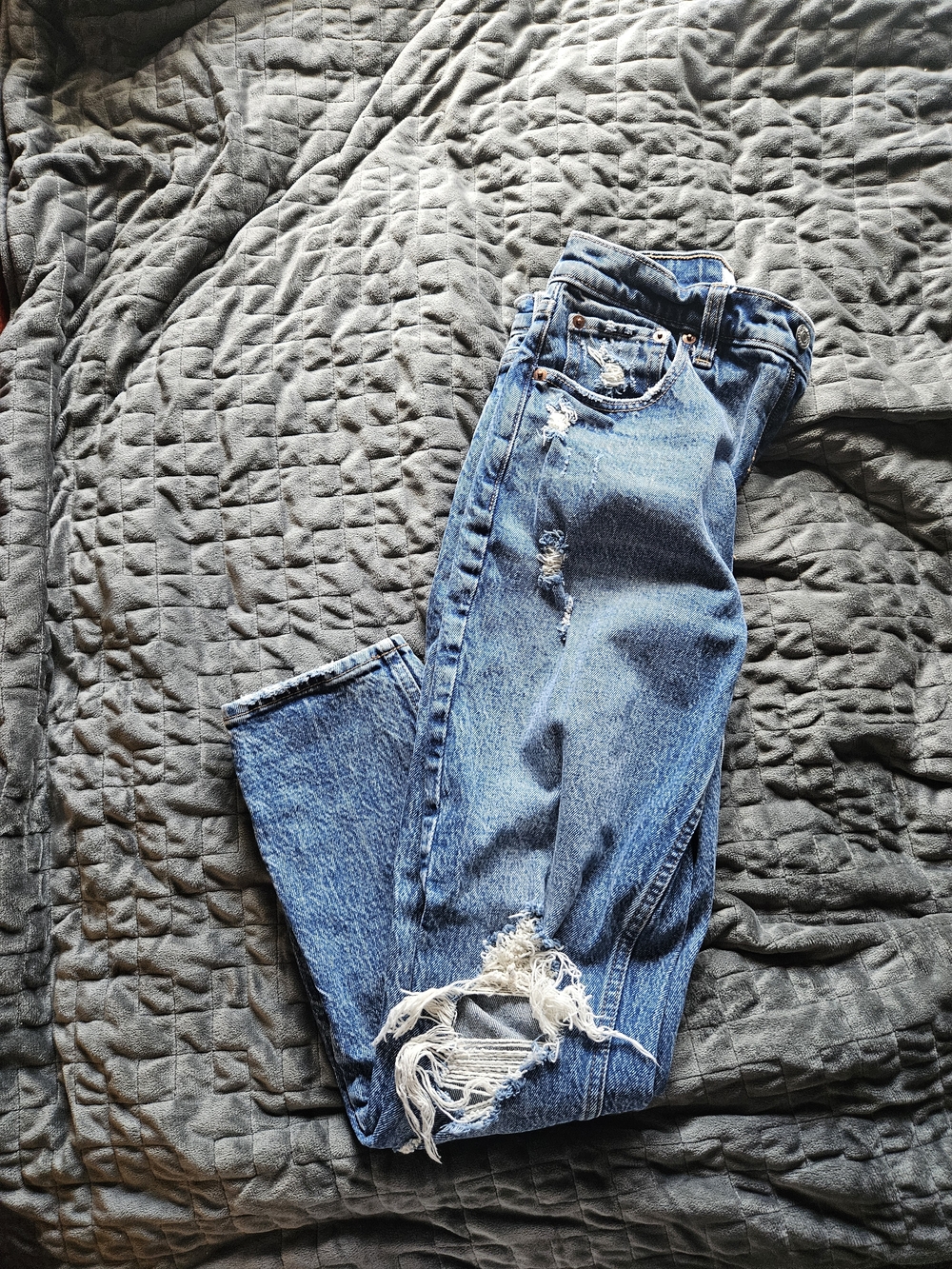 Abercrombie & Fitch Distressed Medium Blue Straight-Leg Jeans